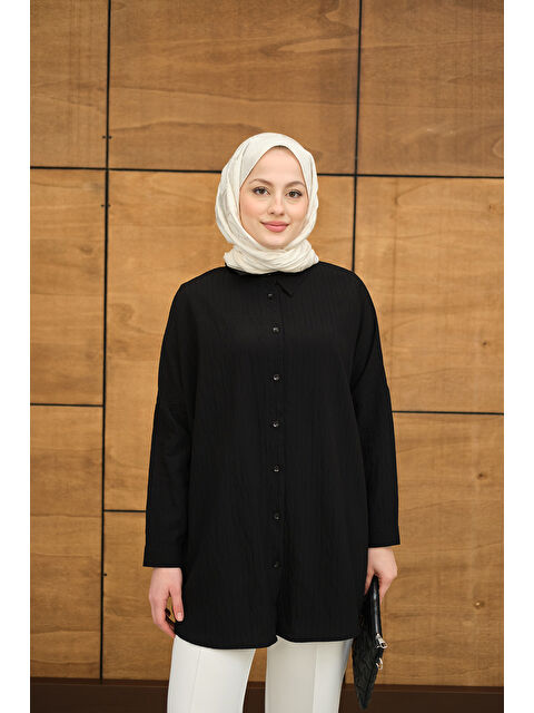 Locco Moda Kadın Kendinden Desenli Mila Gömlek Siyah - S000513579-19351