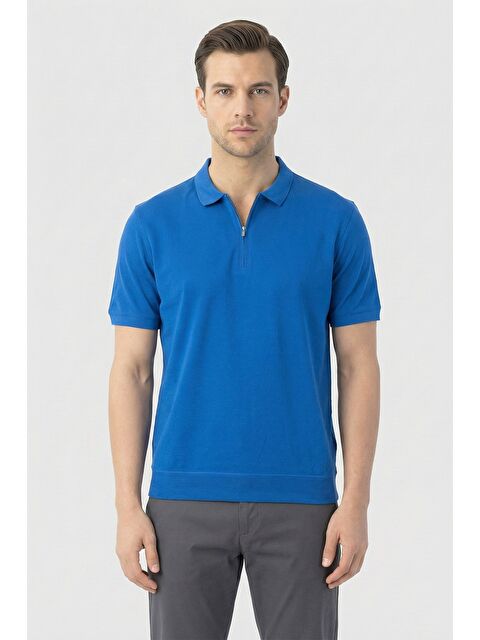 Sabri Özel Giotelli Saks Regular Fit %100 Pamuk Fermuarlı Polo Yaka Erkek Tişört - S000525448-23710