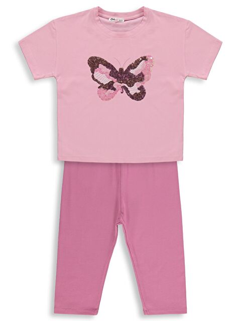 Civil Girls Kız Çocuk Kelebek Nakışlı 6-9 Yaş Takım - Pembe