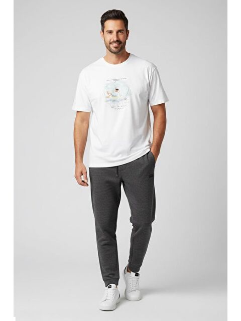 Sabri Özel Giotelli Beyaz Oversize Fit %100 Pamuk Bisiklet Yaka Baskılı Erkek Tişört - S000525449-20063