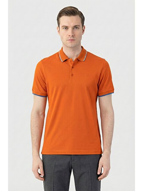 Sabri Özel Turuncu Slim Fit %100 Pamuk Düğmeli Polo Yaka Erkek T-Shirt - S000525454-20013