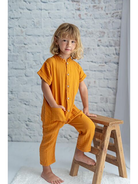 MİNİNİO Unisex Bebek Cepli Müslin Tulum - S000325861-4557