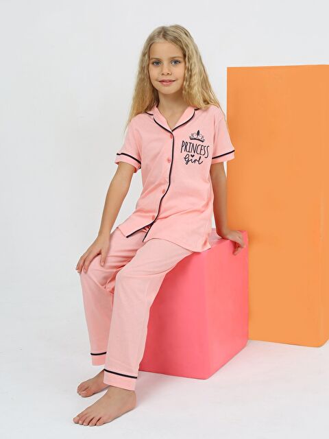 Vitmo Kız Çocuk Kısa Kollu %100 Pamuklu Düğmeli Pijama Takımı Princess - S000327779-20024