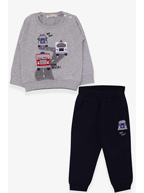 Breeze Erkek Bebek Eşofman Takımı Renkli Araba Nakışlı Gri Melanj (1.5 Yaş) - S000092984-74