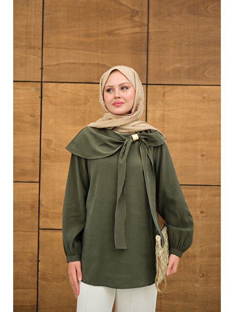 Locco Moda Kadın Fular Yaka Cupra Gömlek Yeşil - S000513585-18194