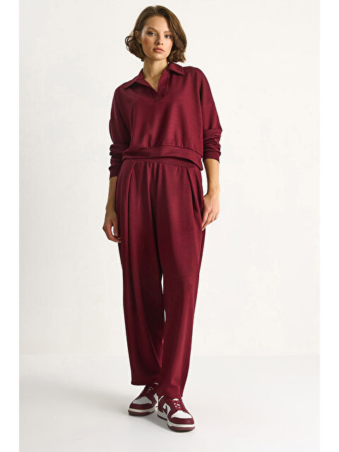 SHADE Kadın Yumuşuk Dokulu Polo Yaka Kısa Sweat Şalvar Viskon Dalgıç Takım - S000443378-19951