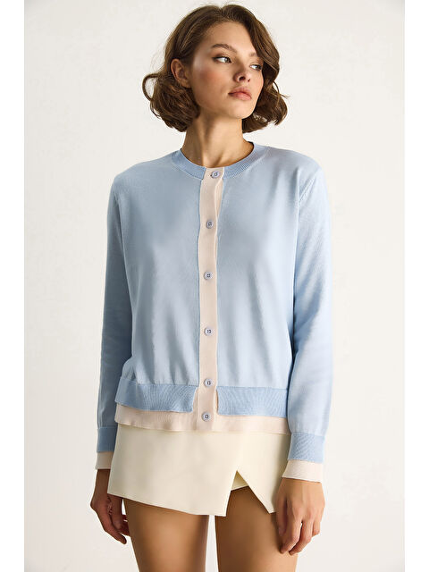 SHADE Kadın Kontrast Renkli Bisiklet Yaka Önü Düğme Kapamalı Hırka TH - S000443371-3642