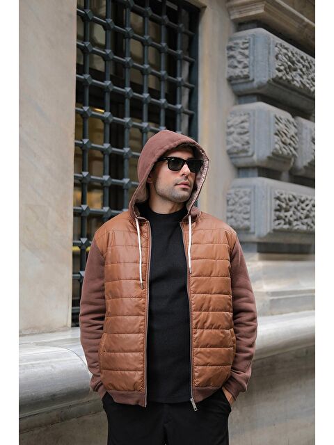 For You Casual Kapitone Cepli Kapüşonlu Kahverengi  Fermuarlı Sweatshirt - S000126663-19413