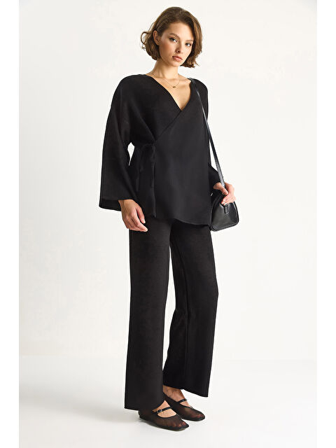 SHADE Kadın Kruvaze Triko Bluz & Yüksek Bel Pantolon Takım N - S000443377-19351