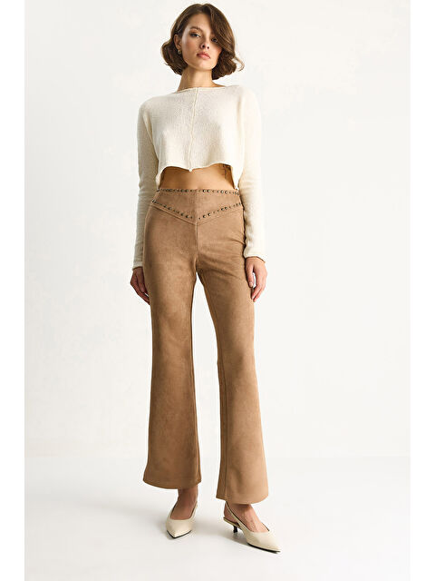 SHADE Kadın Metal Detaylı Suni Süet İspanyol Paça Pantolon - S000443370-26429