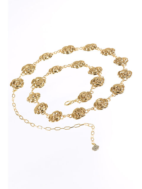 Labalaba Kadın Altın Renk Lak Kaplama Gül Formlu Ayarlanabilir Bel Zinciri Bel Kolyesi - S000451518-20076