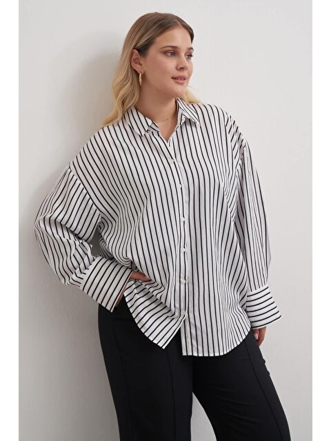 Mylinemoda Parıltılı İplikli Çizgili Gömlek - S000329257-20063