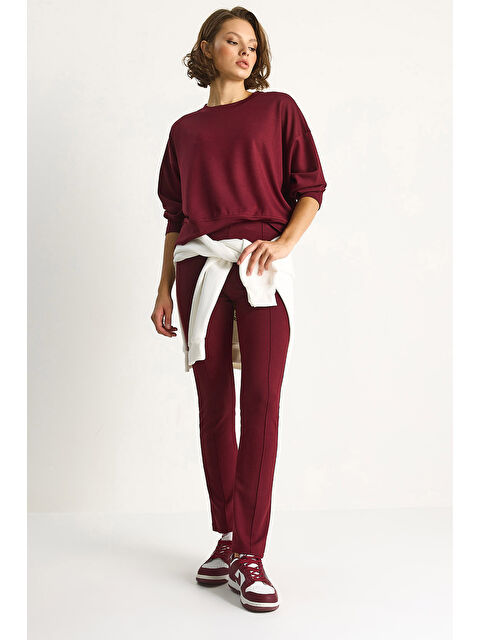 SHADE Kadın Yumuşak Dokulu Bisiklet Yaka Oversize Sweat Pantolon Viskon Dalgıç Takım - S000443362-19951