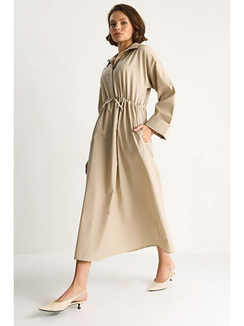 SHADE Kadın Gömlek Yaka Uzun Kollu Bel Bağlamalı Cep Detaylı Poplin Elbise - S000443382-19928