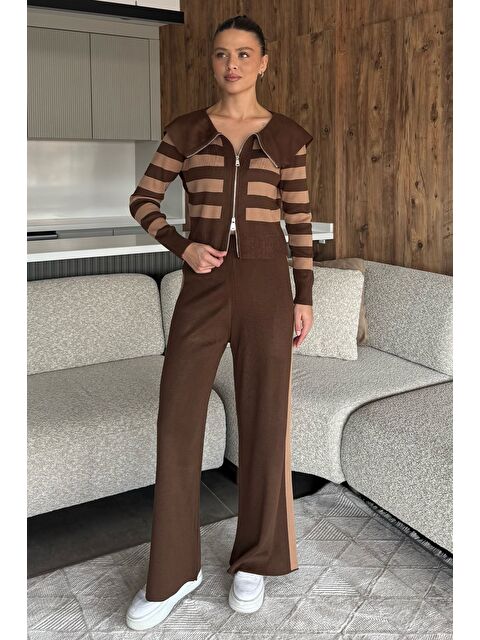 Gülseli Kadın Şerit Desenli Triko Hırka Pantolon İkili Takım (s-m-l Beden Uyumludur.) - S000445311-19413