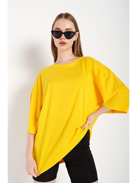 Trendseninle Kadın Sarı Oversize Tişört - S000116346-20072