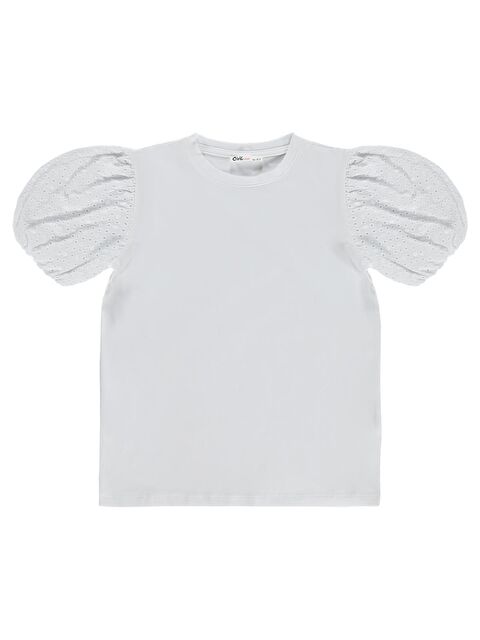 Civil Girls Dantel Balon Kol 10-13 Yaş Tişört - Beyaz 10-11 Yaş - S000526690-20063