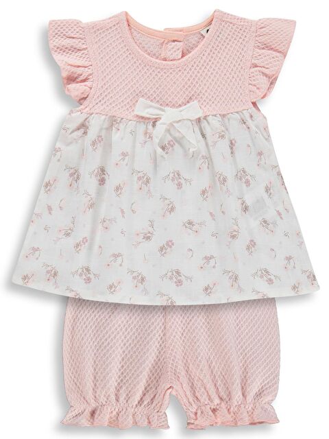 Civil Baby Kol Fırfırlı Çiçek Baskılı 6-18 Ay Takım - Pudra