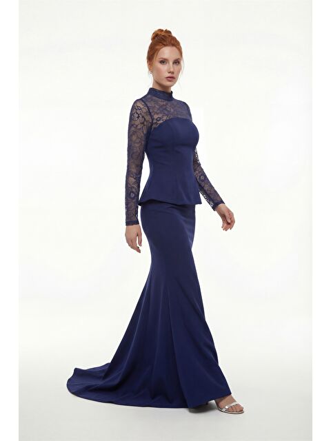 Lafaba Kadın Lacivert Dantel Detay Uzun Balık Abiye Elbise - S000509992-21164