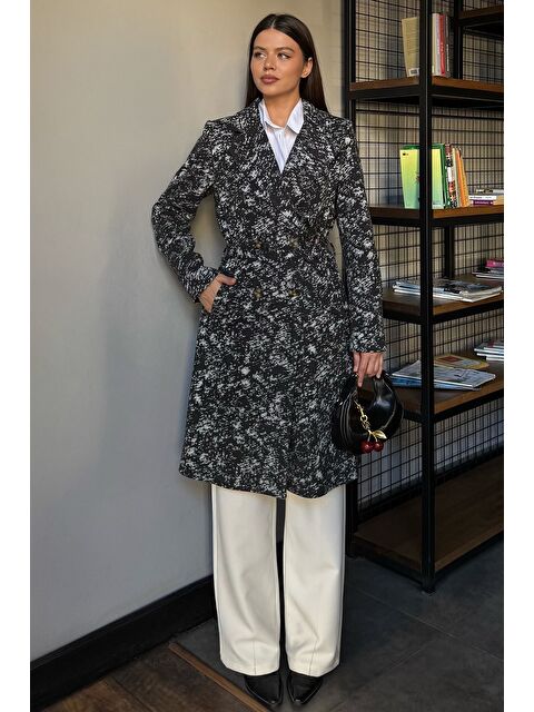 Gülseli Kadın İç Astarlı Çift Cepli Desenli Kaşe Kaban - S000449200-19351