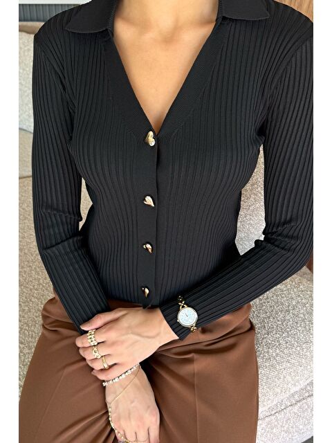 Gülseli Kadın Polo Yaka Gold Düğmeli Triko Hırka (s-m-l Beden Uyumludur.) - S000448675-19351