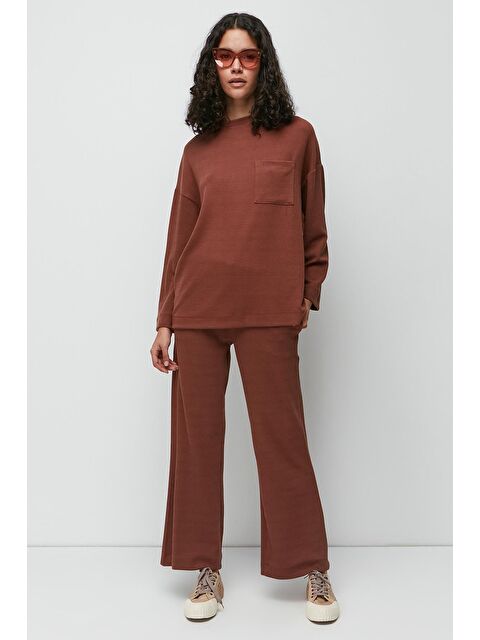 C&City Fitilli Cepli Tişört İspanyol Paça Pantolon Takım 9132 Kahverengi - S000216935-19413