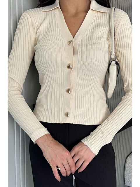 Gülseli Kadın Polo Yaka Gold Düğmeli Triko Hırka (s-m-l Beden Uyumludur.) - S000448675-19966