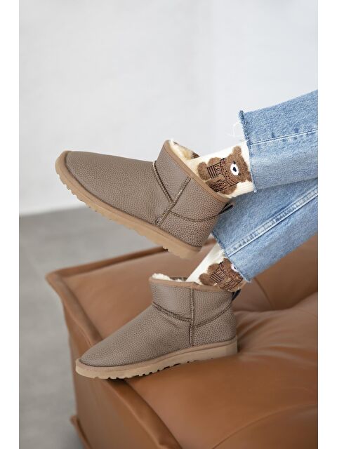 Straswans Asia Kadın  İçi Tüylü Kalın Taban  Deri  Yarım  Bot Vizon - S000512939-26429