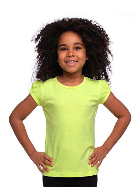 Lovetti Neon Sarı Kız Çocuk Kısa Kollu Basıc Tişört - S000053701-37440