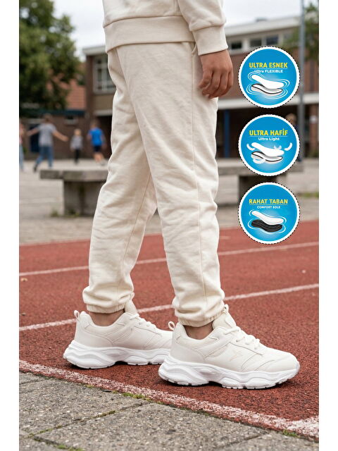 Ayakmod Beyaz Fileli Hafif Hava Alabilen Erkek Çocuk Spor Ayakkabı Birian F