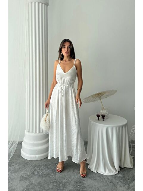 Jane's JAKAR SATEN DEGAJE ASKILI ELBİSE İP KEMERLİ - Beyaz - S000528198-20063