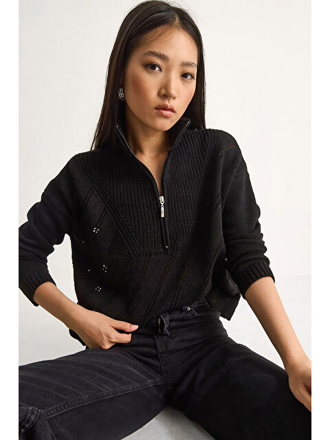 SHADE Kadın Relaxed Fit Yarım Fermuarlı Kazak - S000443421-19351