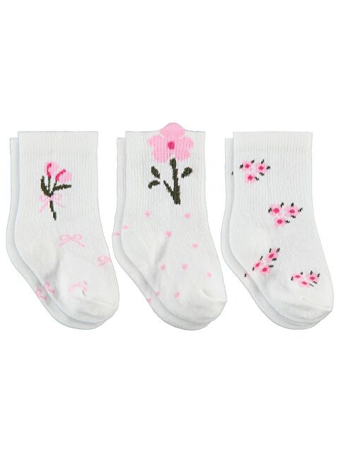 Civil Baby 3D Çiçek Desen 3'lü 6-18 Ay Bebek Kız Çorap Set - Standart