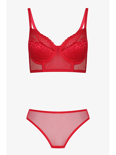 Koza İç Giyim Kadın Dolgusuz Kırmızı Tüllü Büstiyer Takım - S000324869-20045