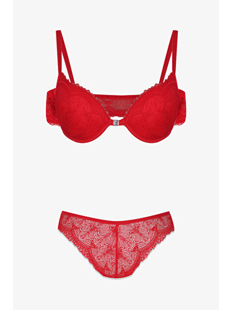 Koza İç Giyim Sevgililer Günü Temalı Kadın Yarım Dolgulu Önden Açılabilir Dantelli Sütyen Takım - S000324867-20045