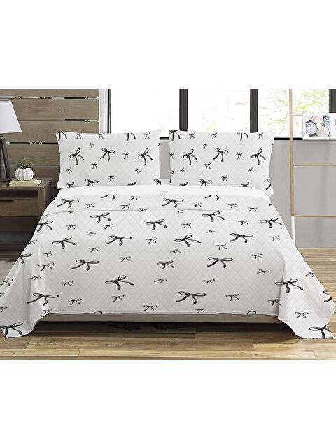 Evmila Siyah Fiyonk Desenli Baskılı Çift Kişilik Baskılı Pike  200x220 Cm - S000337834-23173