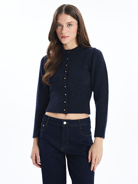 Dexia Siena - İnci ve Örgü Detaylı Uzun Kollu Hırka - Lacivert Renk - S000324871-21164