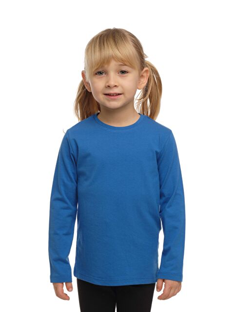 Lovetti Saks Unısex Sıfır Yaka Uzun Kollu Tişört - S000053556-23710