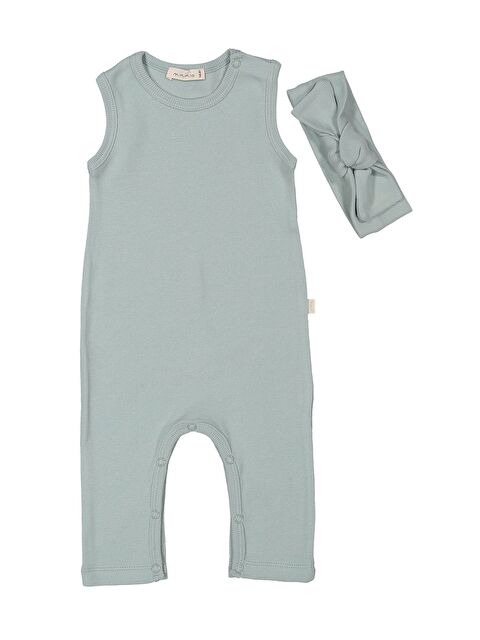 MİNİNİO %100 Organik Pamuk Kolsuz Tulum Ve Bandana Takım (3-24Ay) - S000325865-1180