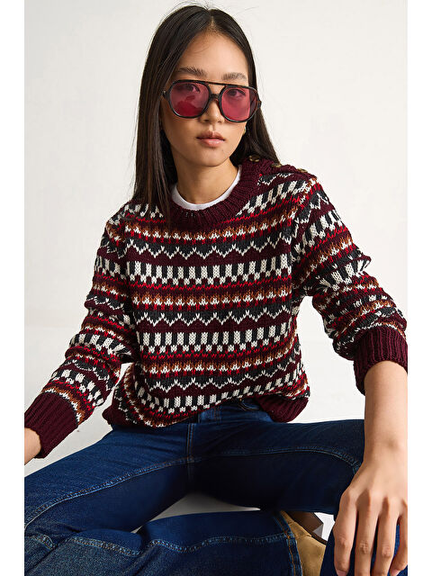 SHADE Kadın Omuz Patlı Desenli Triko Kazak - S000443417-19951