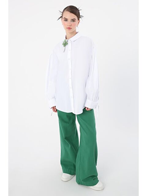 ALLDAY Beyaz-%100 Pamuk Kolları Bağlama Detaylı Gömlek - S000052995-20063