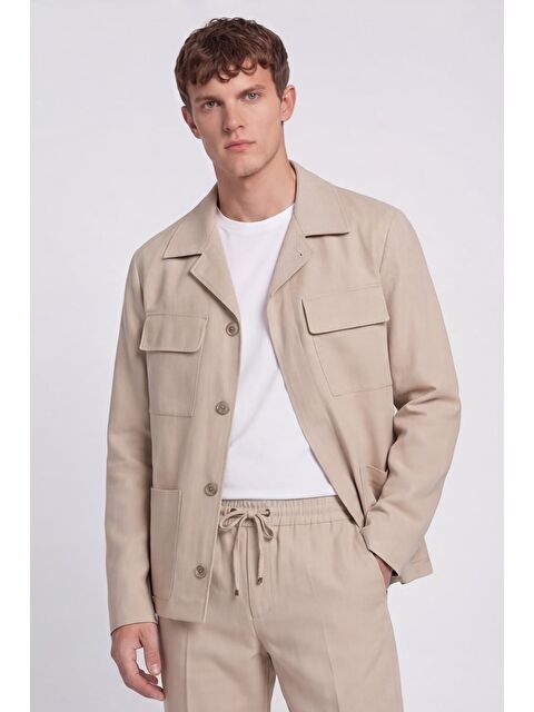 Sabri Özel Giotelli Erkek Bej Normal Kesim Regular Fit Dokuma Lastikli Bel Takım Elbise