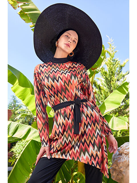 Rozamay Elastanlı Tam Kapalı Tesettür Mayo Zigzag Desenli 3112 Siyah - S000422292-19351