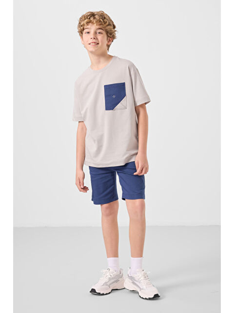 Tommylife Taş-Parlament Pamuklu Oversize Fit Dokuma Hafif Esnek Chino Erkek Çocuk Şort Takım - 11278 - S000387204-25636