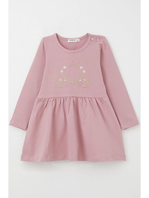 Breeze Kız Çocuk Uzun Kollu Elbise Renkli Çiçek Nakışlı Gülkurusu (1.5-5 Yaş) - S000355966-20028