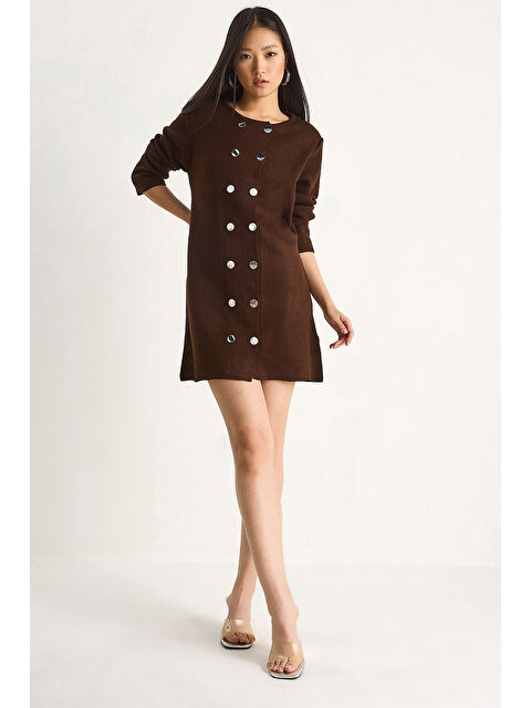 SHADE Kadın Bisiklet Yaka Düğme Detaylı Triko Elbise - S000443424-19413