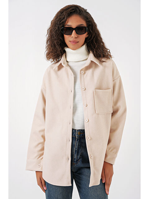 Bigdart 20273 Tek Cepli Düğmeli Kaşe Gömlek - Krem - S000324885-19966