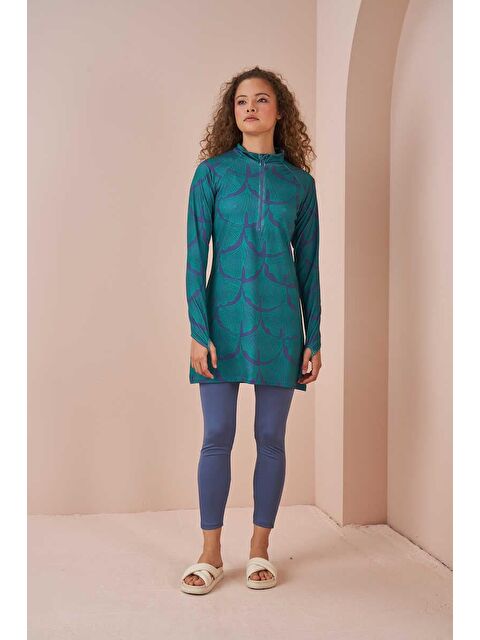 Mevra Yaprak Performans Tesettür Mayo Takımı İndigo - S000510023-23093