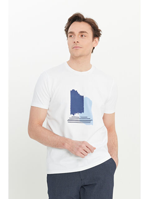 Altınyıldız Classics Erkek Beyaz Pamuklu Slim Fit Dar Kesim Bisiklet Yaka Baskılı Esnek Tişört - S000486364-20063