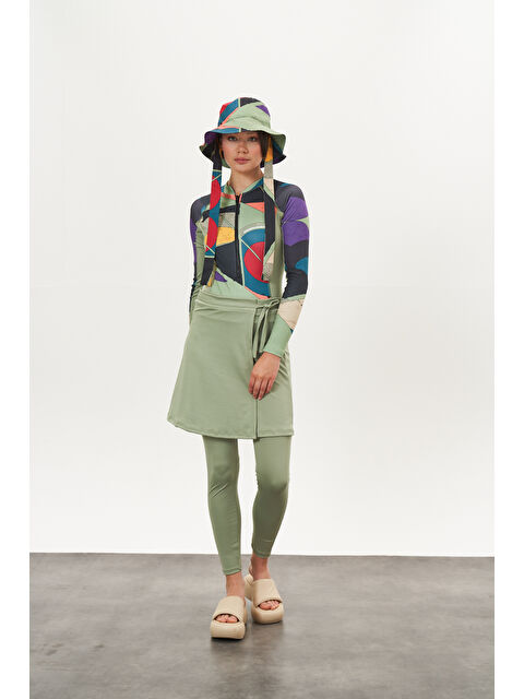 Mevra Yüzücü Mayo Tayt Etek 3lü Desenli Mayo Çağla - S000510031-14939